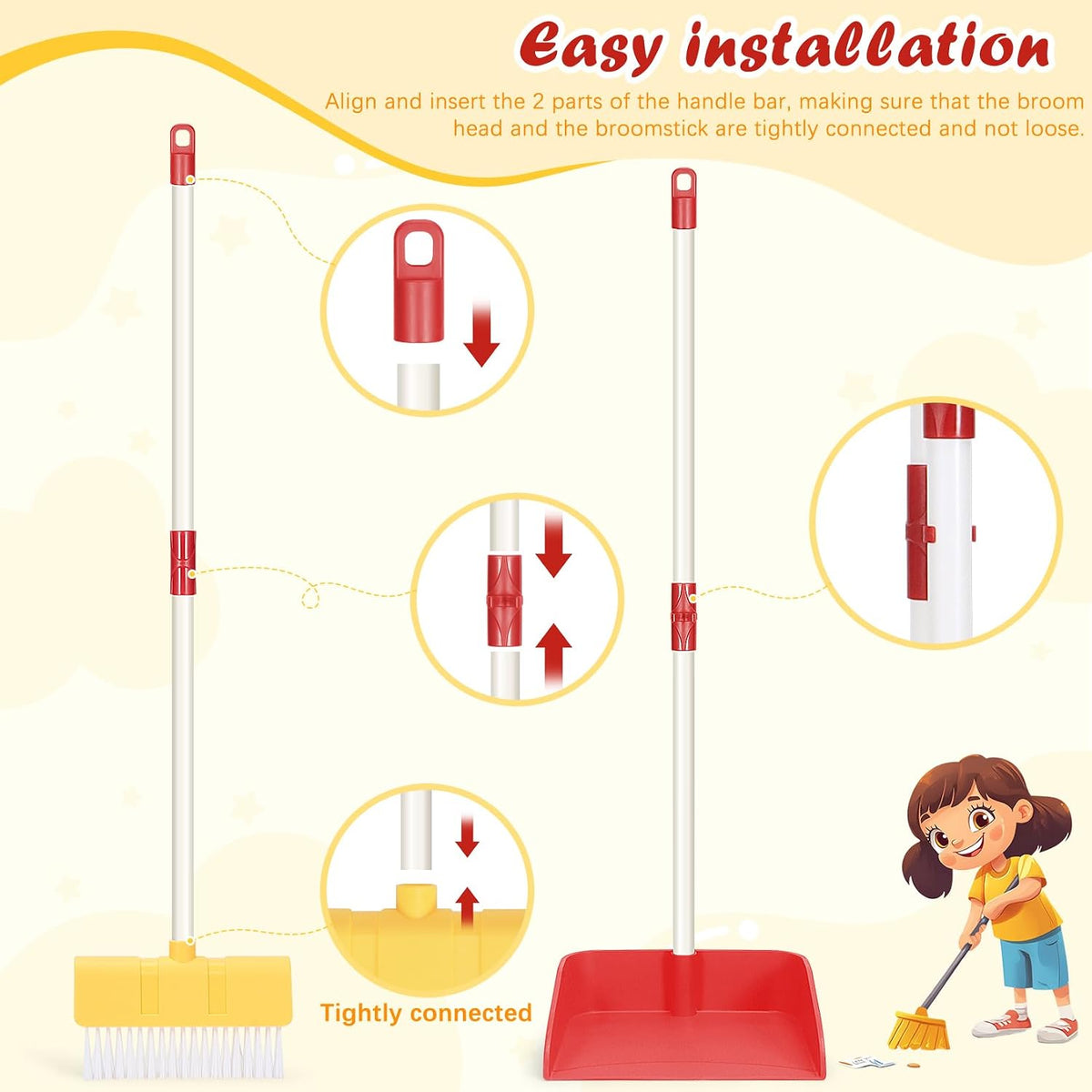 Kids Cleaning Toy Set Toddler Broom & Dustpan Pretend Play - 6pcs - Red Set - image 4
