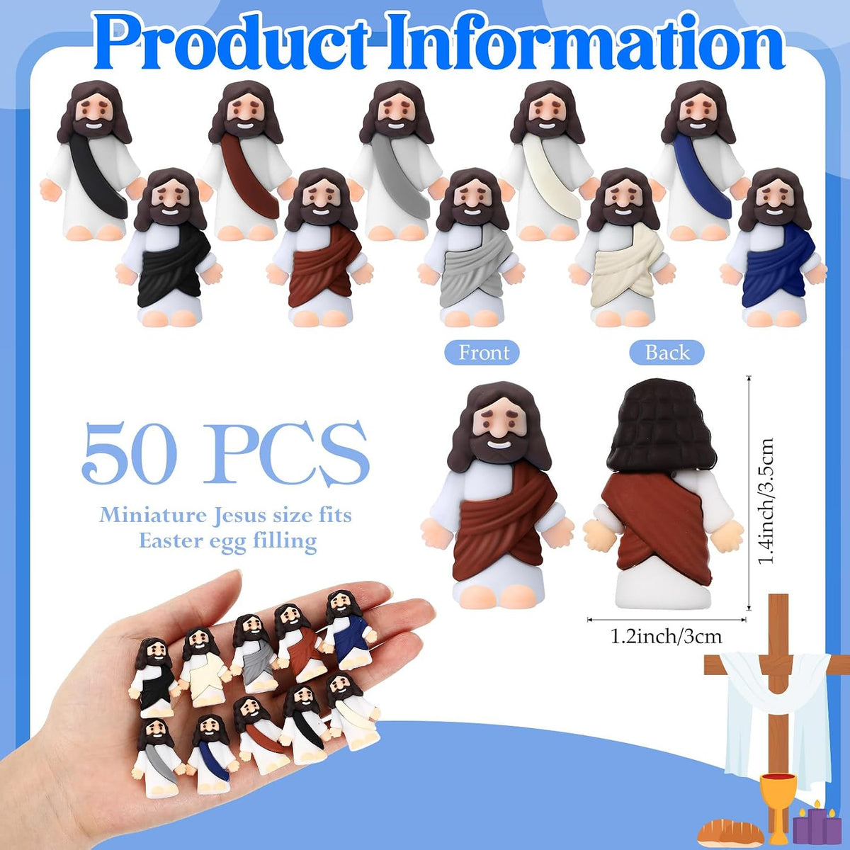 Bememo 50 pack little Jesus figurines in red, blue, purple, yellow and cyan - view 10