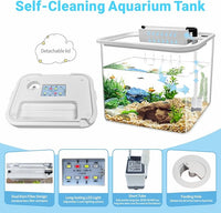 0.8 Gallon Small Fish Tank Kit, Aquarium Starter Kit with Super-Quiet Water Pump, Rain Filtration, Self Cleaning Filtration, LED Light, Easy Changing Water (White)