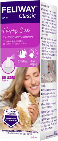 FELIWAY® Classic Cat Calming Spray, 60ml - Comforts Cats at Home and On the Go and Helps to Calm During Travel