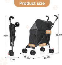 Wedyvko Travel Portable Dog Stroller, Pet Stroller for Small Puppy Dogs & Cats, Up to 33 lbs, Black