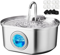 Cat Water Fountain Stainless Steel: 74oz/2.2L Cat Fountain - 108oz Fountain+4 Filters +4 Sponges