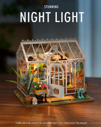 Rolife Greenhouse miniature house kit assembled with plants, wooden furniture and LED light - view 12