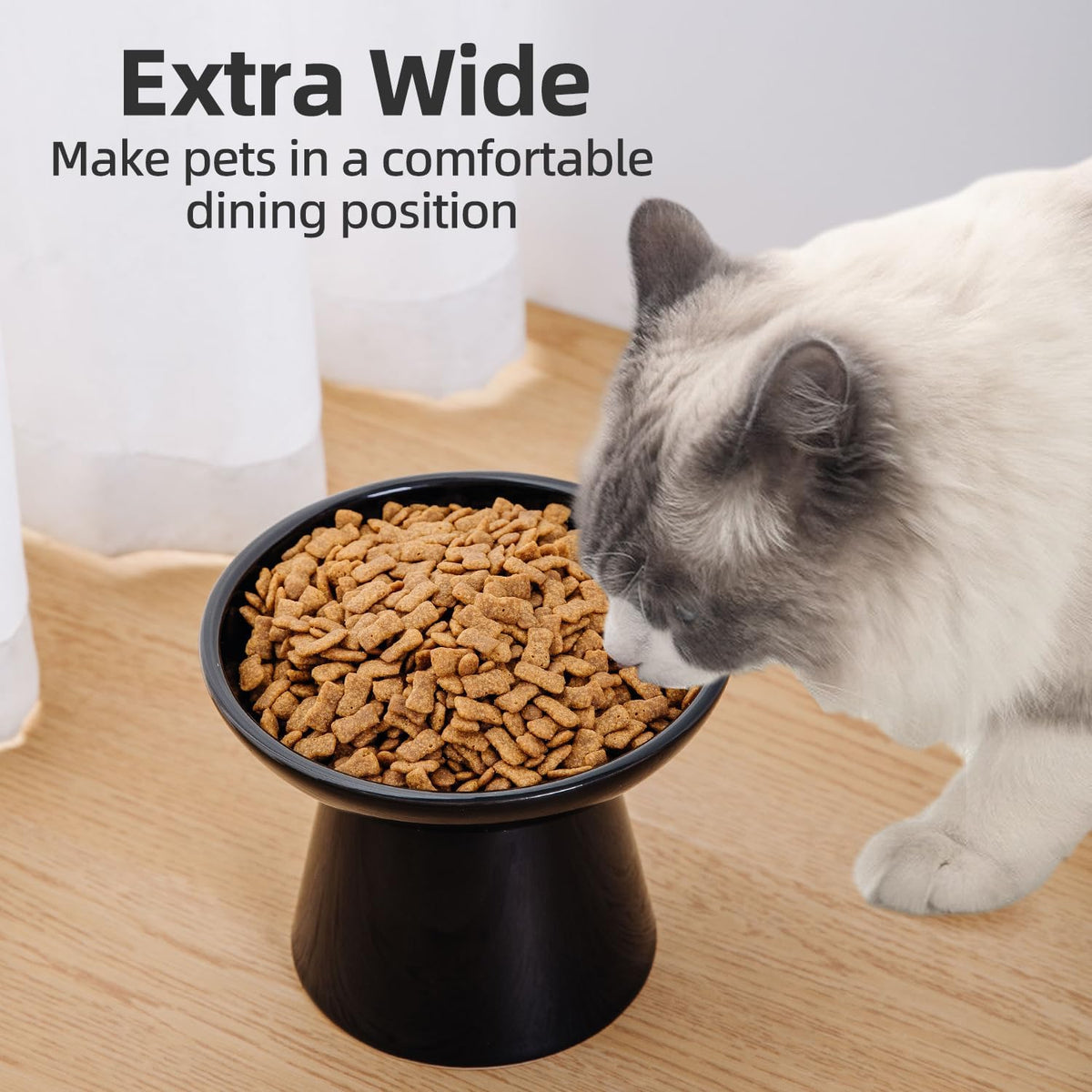 Ceramic Elevated Cat Food Bowls, 6.2" Wide - Black / 2 Pack - image 3