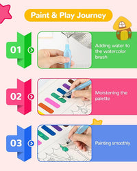 TECJOE Paint with Water Coloring Books for Toddlers, Princess Series Watercolor Set with 3 Brushes, Mess Free Painting Activity for Kids Ages 4 5 6 7 8, Arts & Crafts Toy