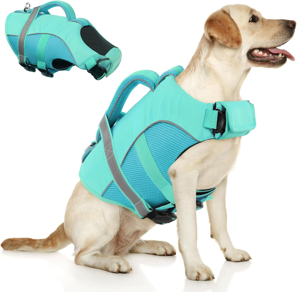 Adjustable Ripstop Dog Life Vest for Swimming & Boating - LightBlue / Small