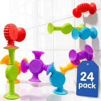 BUNMO Bath Toys Suction, Connect, Build, Create - Sensory Textured - 24 Pk