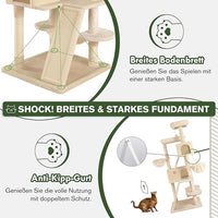MUTICOR 66 Inches Multi-Level Large Cat Tree Tower for Indoor Big Feline/Cozy Plush Perches/Condo/Sisal Scratching Posts/Hammock and Baskets/Activity Center Play House/Wide Base/Beige