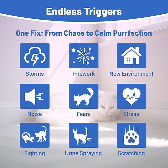 Cat Calming Diffuser, Cat Calming Pheromone Diffuser, Safe Cat Anxiety Relief, Lasts 60 Days, Reduce Stress, Cat Pheromone Diffuser (1Diffusers+2Refills), Calming Cat Pheromone Diffuser