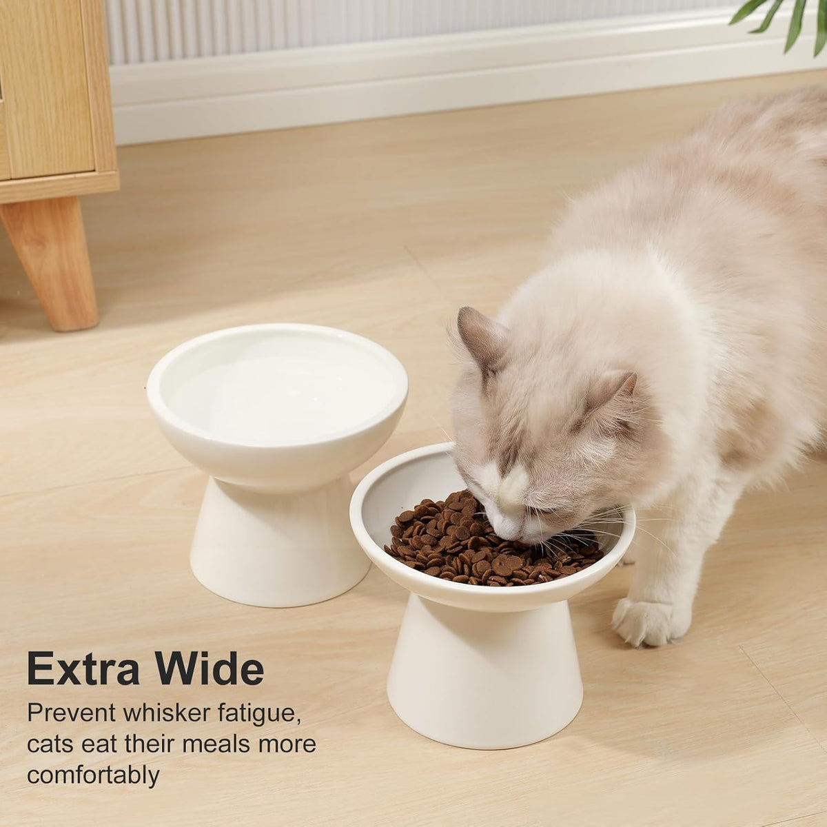 YauYik Raised Cat Food Water Bowl Set - White - image 4