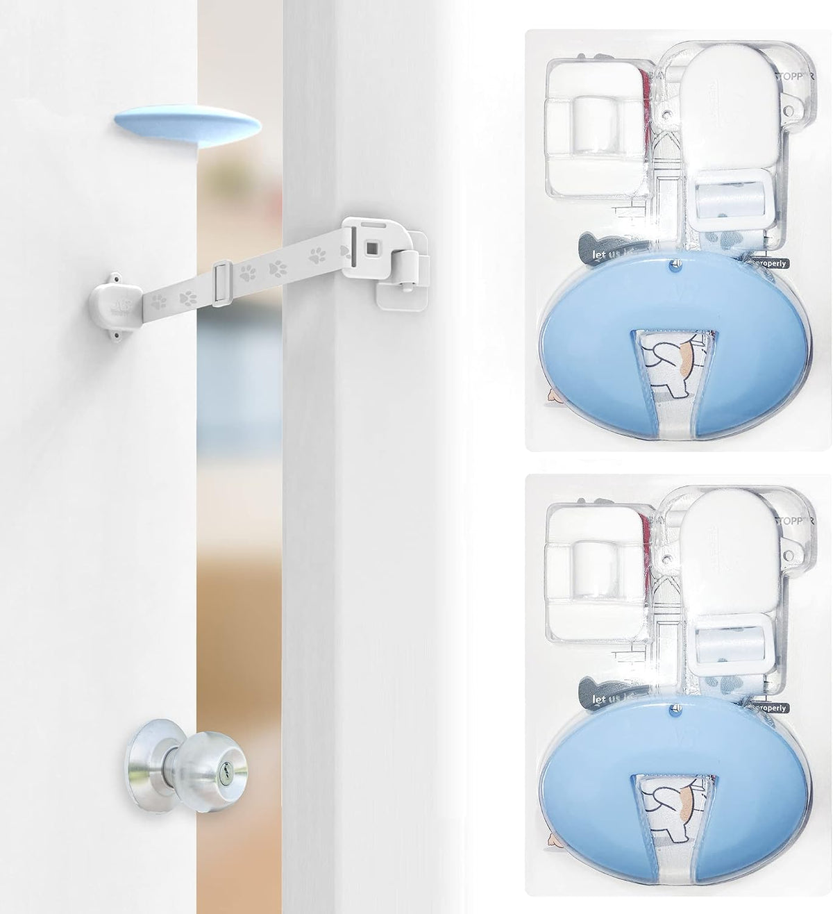 Neobay Adjustable Door Strap and Latch - Magnetic With Stopper 2 Packs