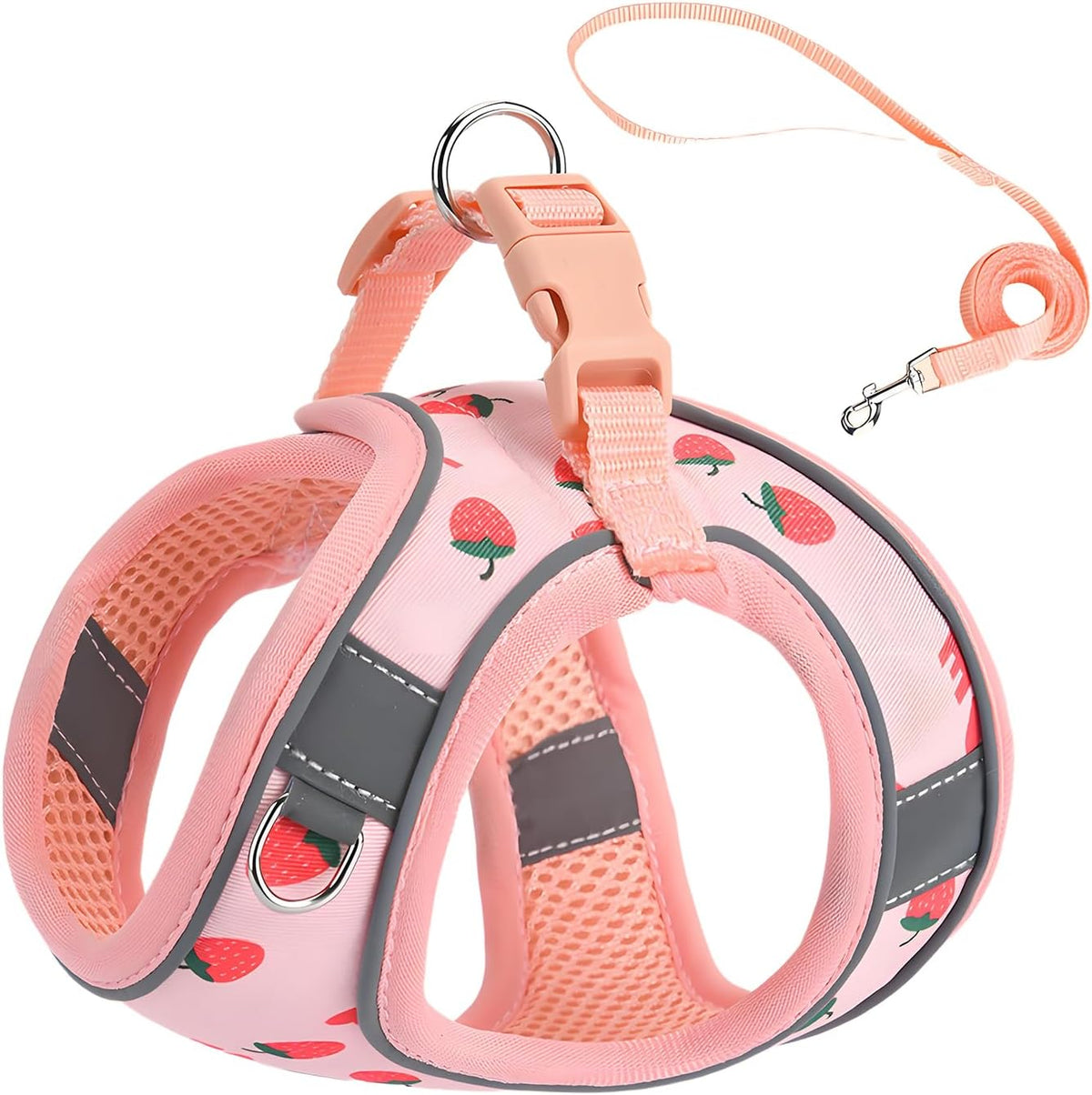 Step in Dog Harness and Leash Set, Pet Vest Harness - strawberry / S