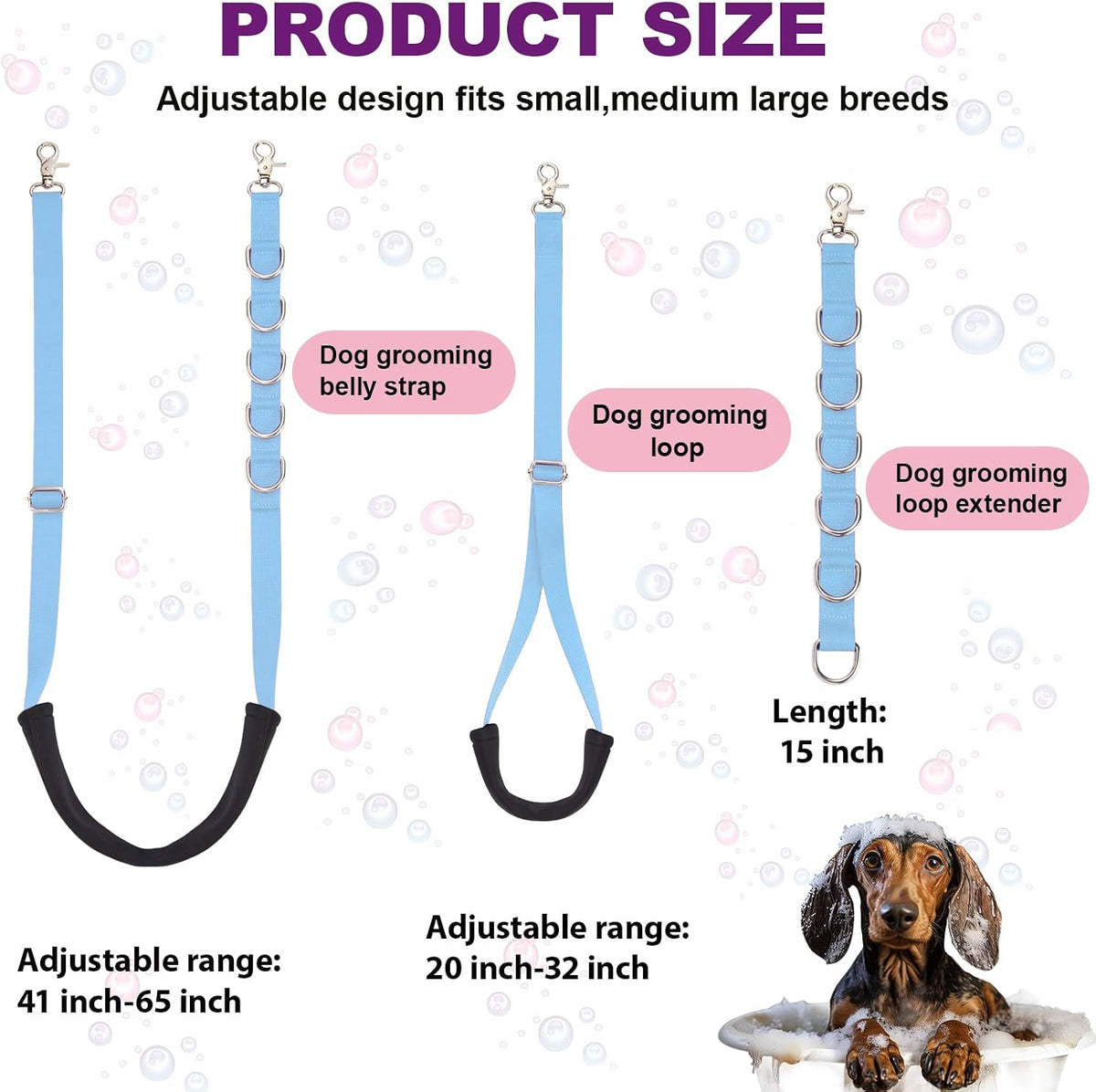Dog Grooming Belly Strap - 3PCS Grooming Restraint Set Adjustable Belly Band Loops Strap - Sky Blue - image 2