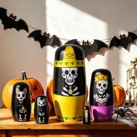 Russian Nesting Dolls, Bear Wooden Stacking Set - Day of the Dead Skull - image 2