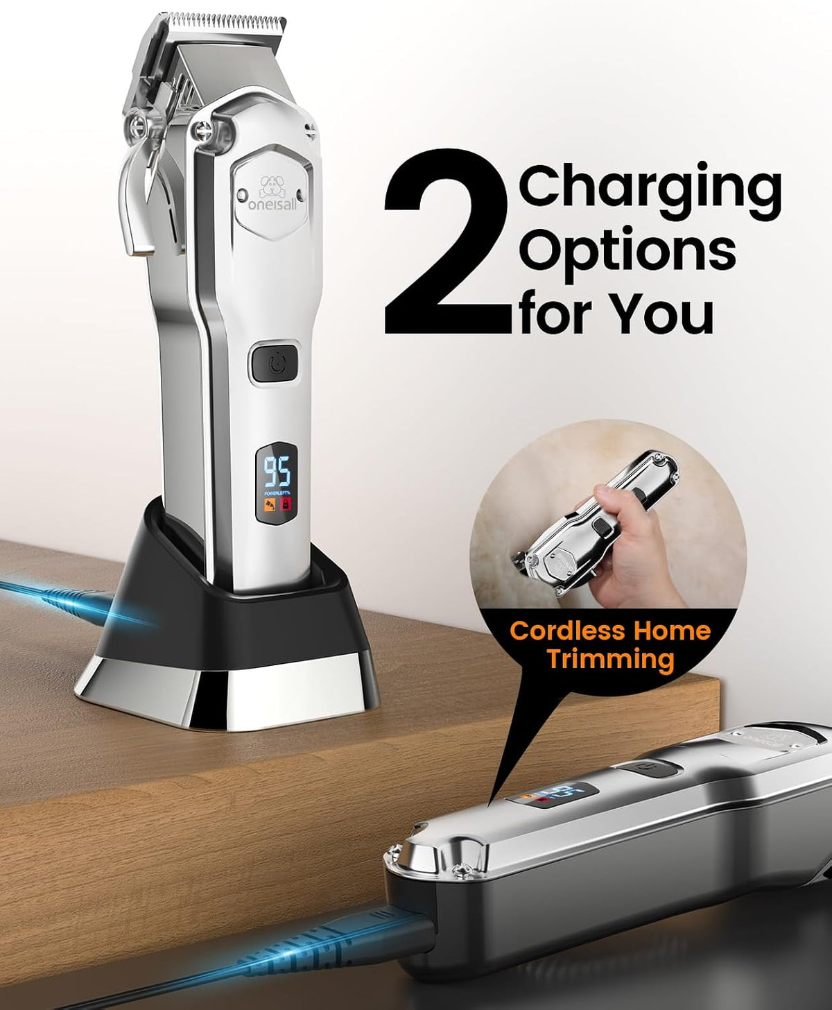oneisall Dog Clippers for Grooming Thick Heavy Coats – Essentials for Dogs - Silver Pro Dog Clipper - image 4