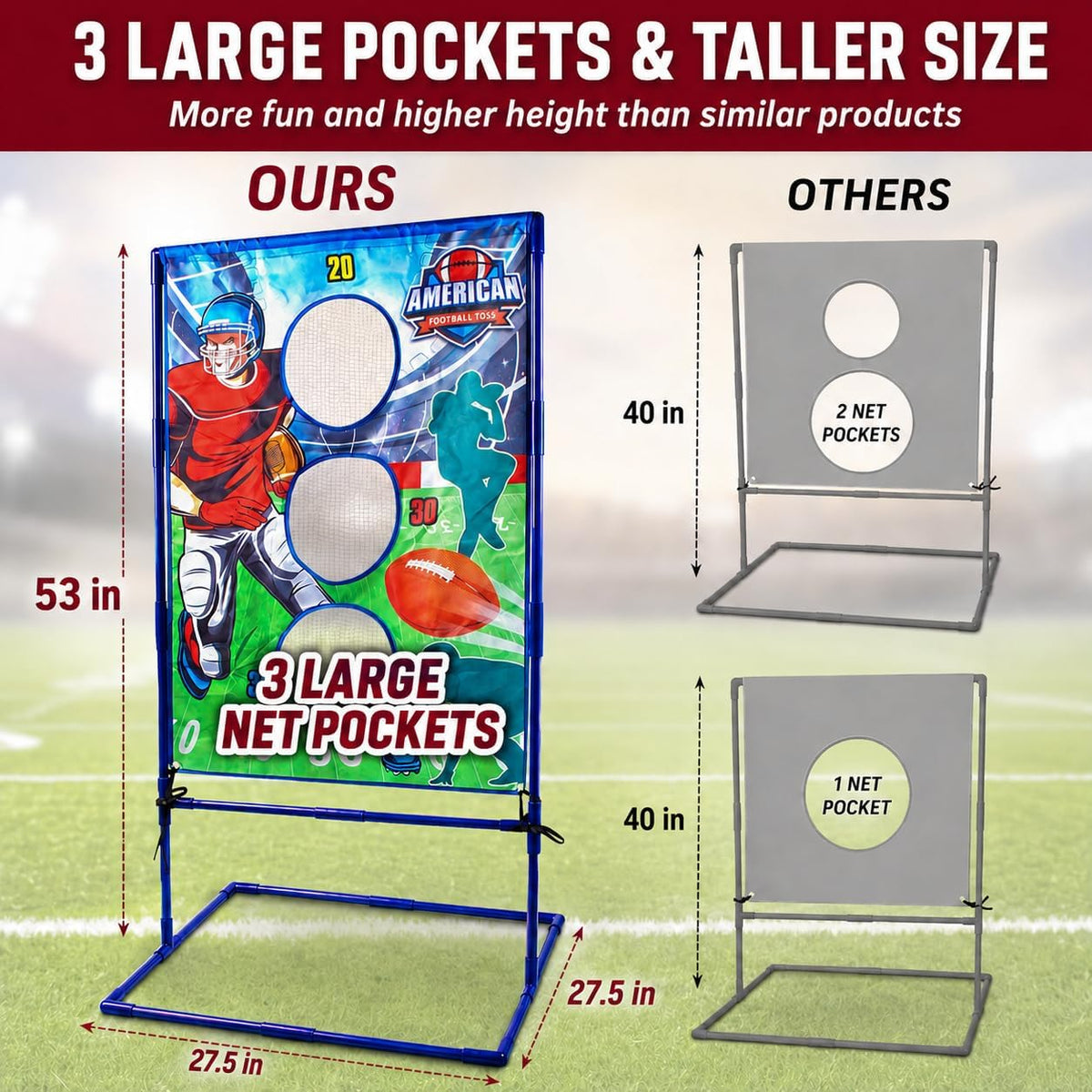 Punieayi football toss game with target net, 4 inflatable footballs, pump and scoreboard - view 2