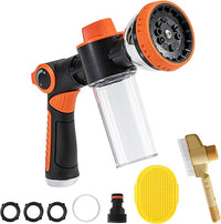 Dog Washing Hose Attachment, 10-in-1 Soap Sprayer Moden Garden Hose Nozzle with 100cc Soap Dispenser, Dog Wash Supplies with Dog Bath Brush & Pet Comb, Foam Gun Car Wash Sprayer (Orange)
