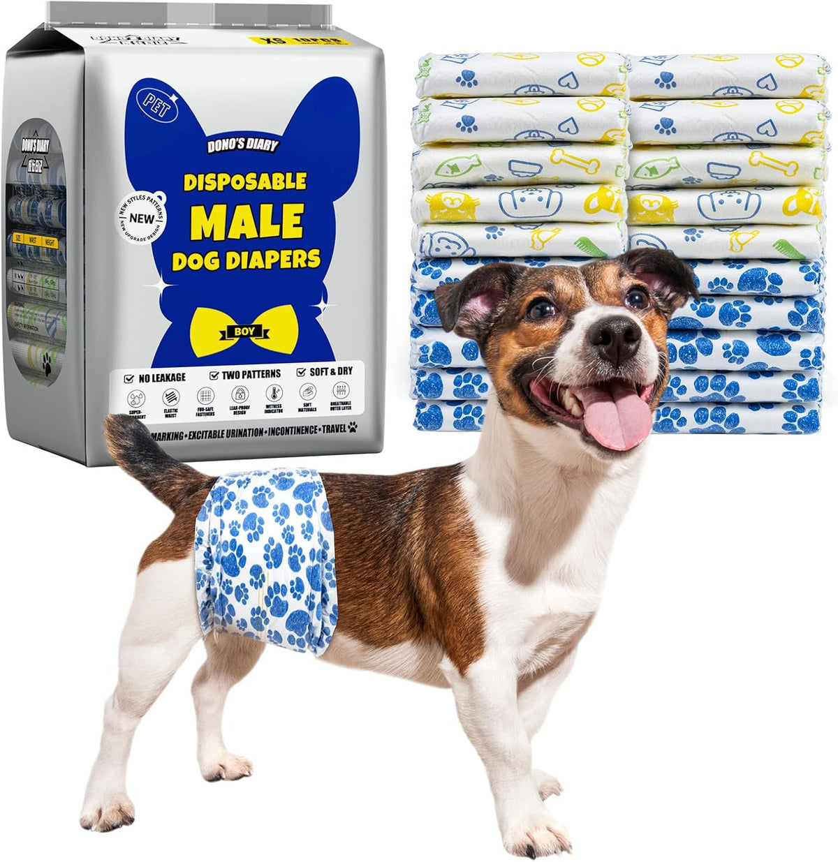 Dono Dog Diapers Male, Disposable Male Dog Wraps 60ct - X-Small / 60.0