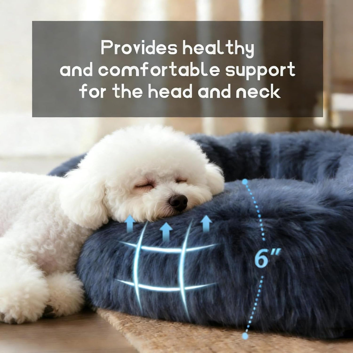 Comfort Donut Dog Bed, Ultra-Soft Pet Bed with Neck Support - 36''Lx36''Wx8''Th / Gray - image 3