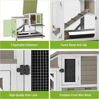 GUTINNEEN 2-Story Rabbit Hutch with Chew-Proof Ramp & Pull-Out Trays - Indoor/Outdoor 39.3" Wooden Rabbit Cage on Wheels for Rabbits, Guinea Pigs (Light Brown)