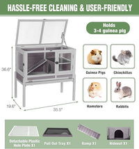GUTINNEEN Guinea Pig Cage Rabbit Cage Indoor with Chew-Proof Edges, Clean Deep Tray, Leakproof PVC Layer, Small Animals Cage with Adjustable Legs - Grey