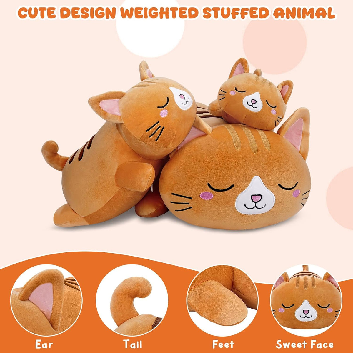 TOYSYM Weighted Stuffed Animals - Orange Cat / Small - image 3
