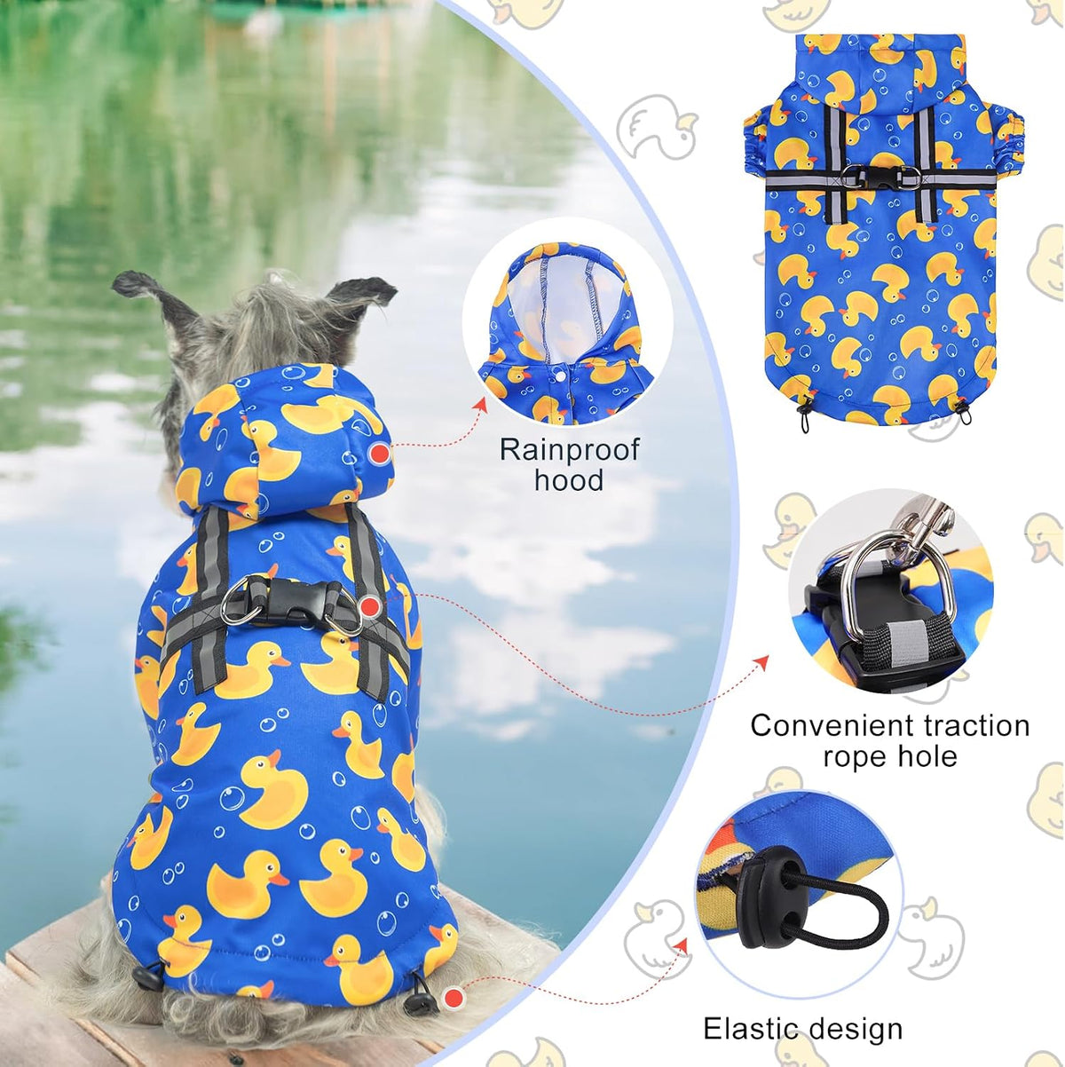 Dog Raincoats for Medium Dogs, Waterproof Rain Jacket with Hood – Essentials for Dogs - Duck Blue / S(Back 13.2", Chest 18.5", Neck 13.9") - image 4