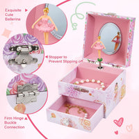 Girls Musical Jewelry Box with Drawer and Spinning Ballerina - Pink flower ballerina - image 2