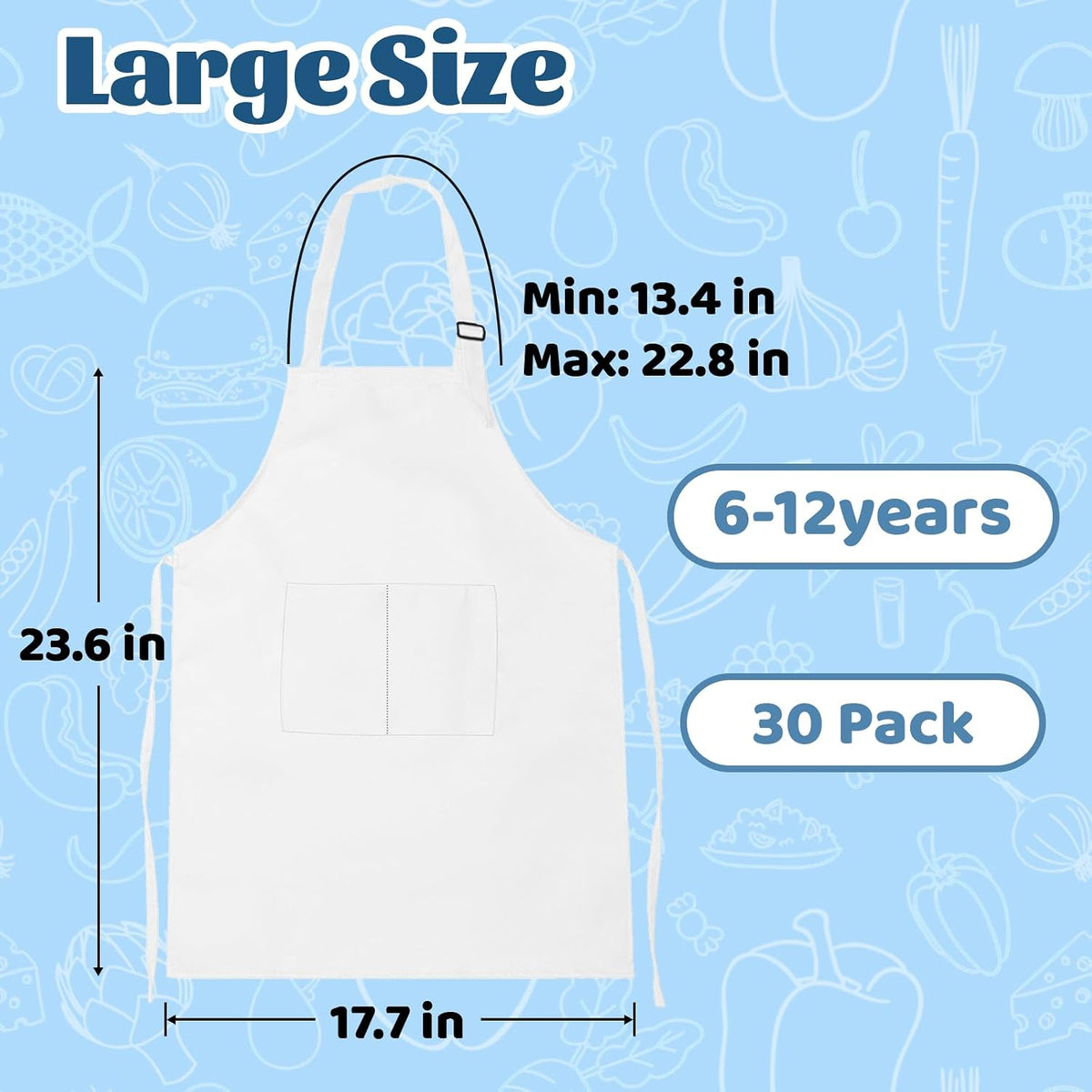 ZLEVEAYN 30 pack of black kids painting aprons with two front pockets - view 18