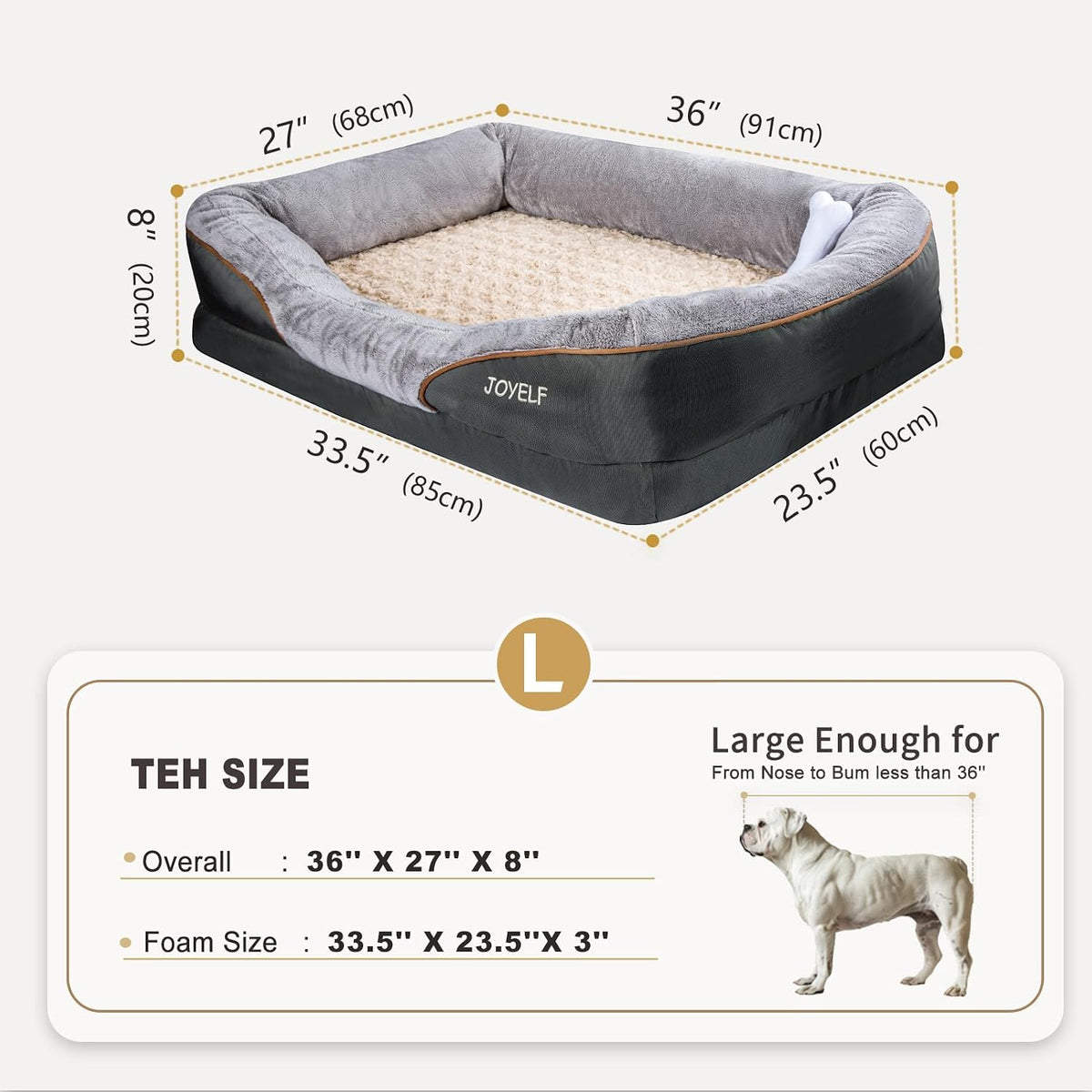Medium Memory Foam Dog Bed Orthopedic Dog Bed & Sofa with Removable - Large-36"x27" - image 2