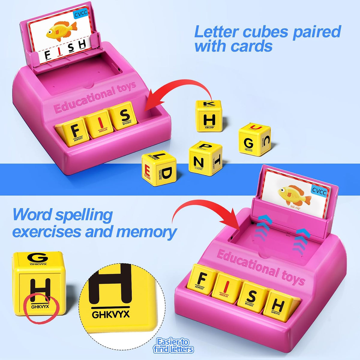 Montessori Matching Letter Game Toys for 3 4 5 Year Old Boy Girl - Big Size-Pink - image 3