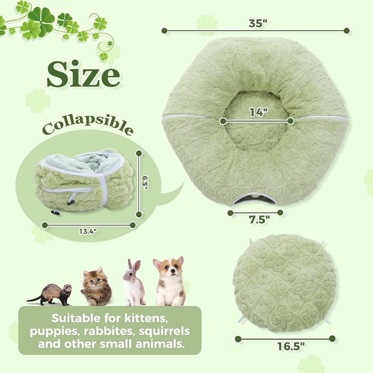 PEQULTI Beige Donut Cat Tunnel Bed Washable Plush Mat Multi for Small - Green - image 3