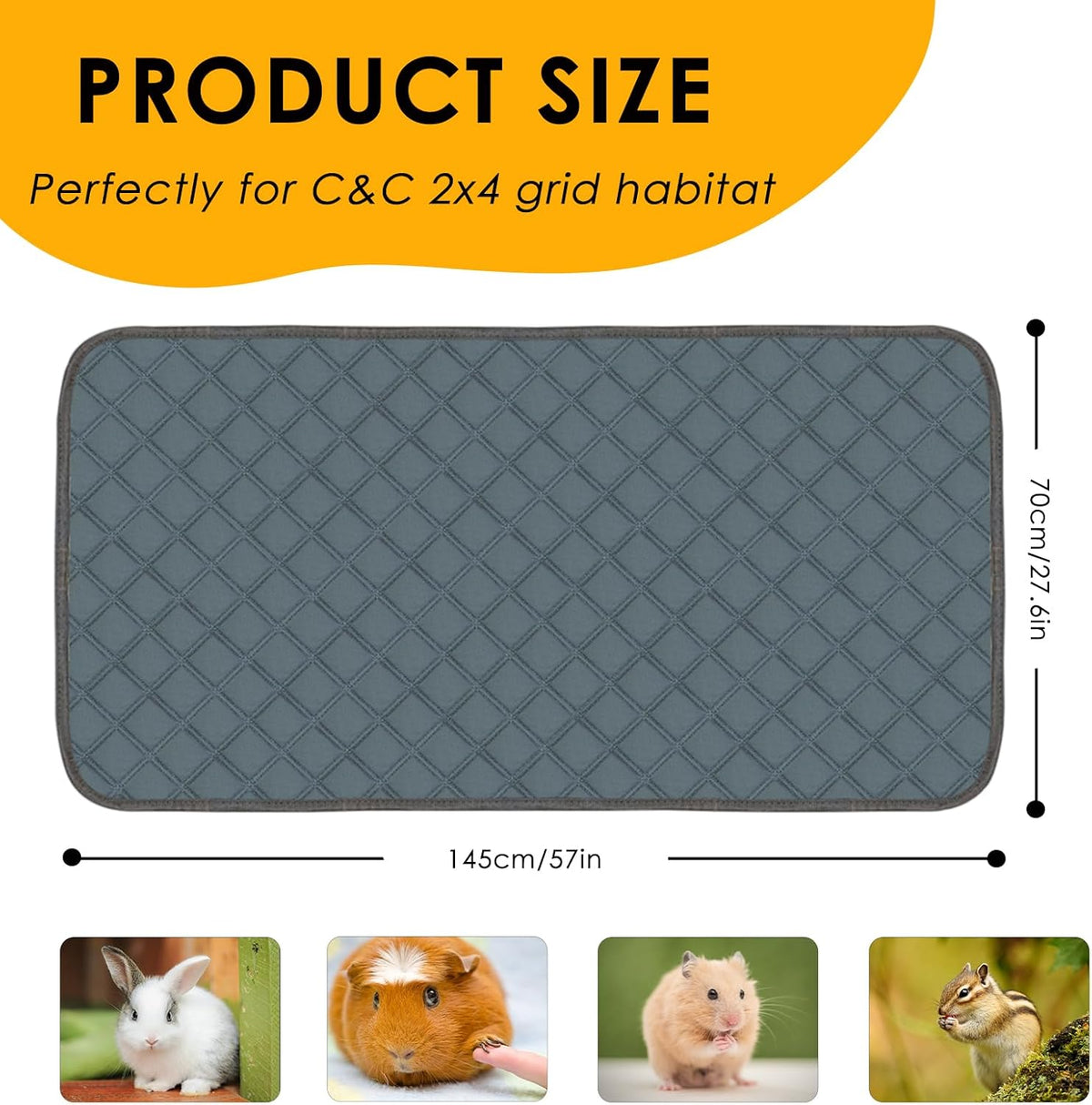 4 Pack Guinea Pig Cage Liners Washable Guinea Pig Bedding Reusable - Dark Grey / 57" x 28" (2 Pack) - image 2