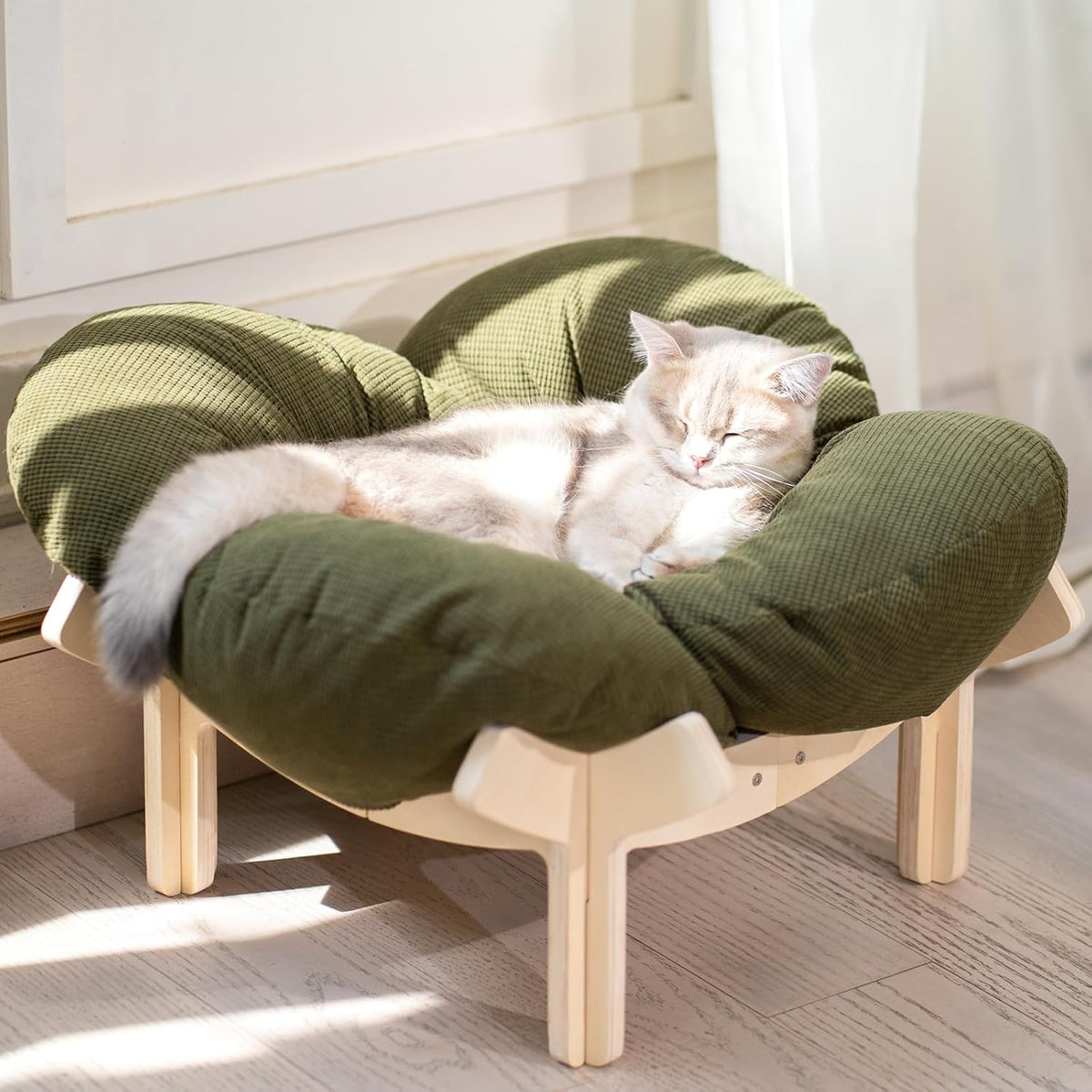 Elevated Cat Bed for Indoor Cats Couch Sofa Flower – Essentials for Cats - Green
