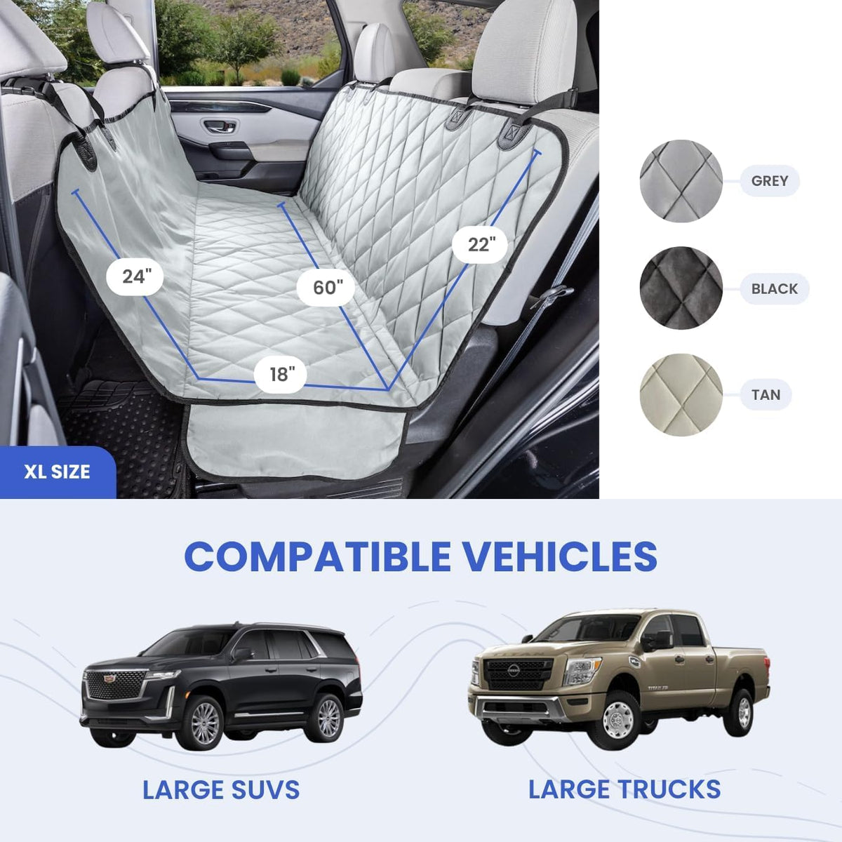 4Knines Heavy-Duty Rear Seat Cover for Dogs - Extra Large / Black - image 2