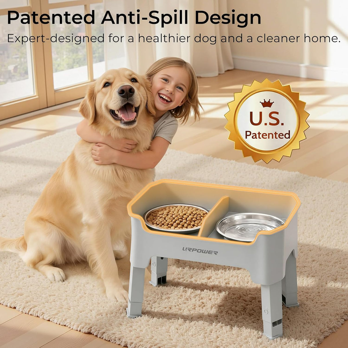 URPOWER Elevated Dog Bowls - Light Grey / Medium - image 2