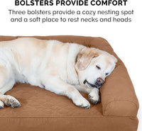 Furhaven Cooling Gel Dog Bed for Medium/Small Dogs w/ Removable Bolsters & Washable Cover, For Dogs Up to 35 lbs - Quilted Sofa - Toasted Brown, Medium
