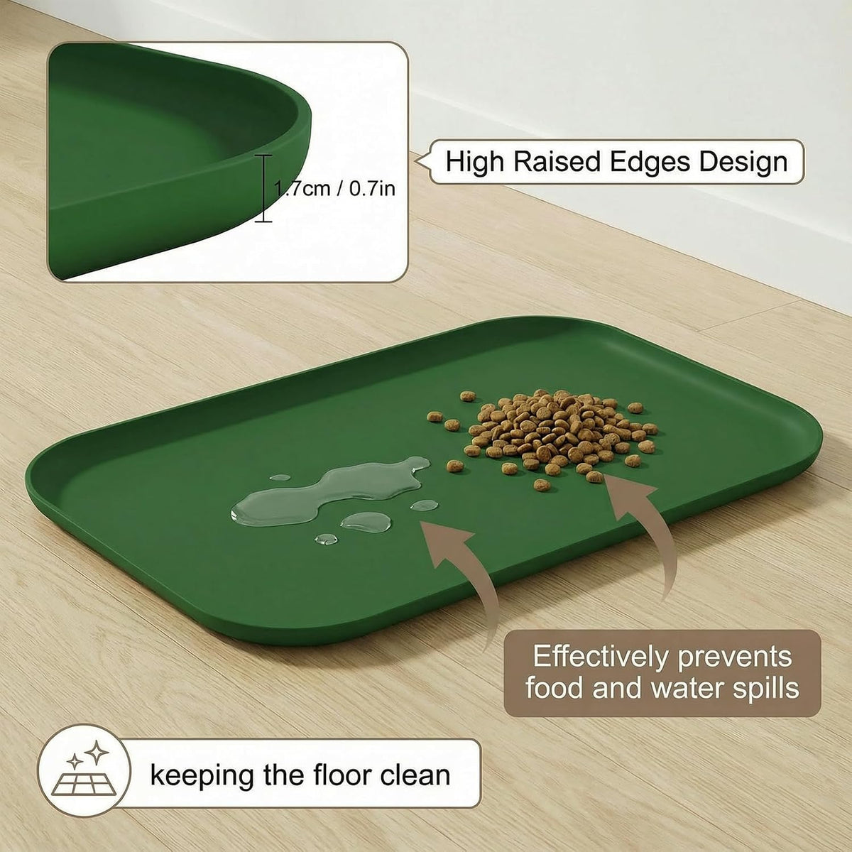 Non-Slip Silicone Dog Food Mat for Food and Water - 60 x 40 cm / Dark Green - image 3