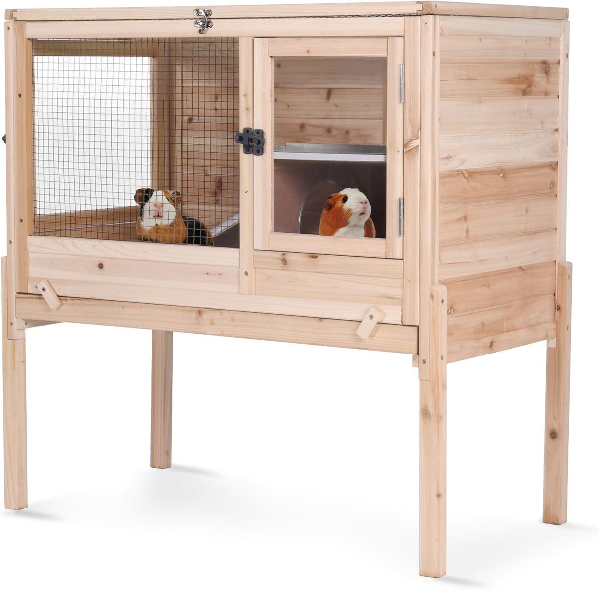 Aivituvin 2-Story Natural Wood Guinea Pig Cage Rabbit Hutch Indoor