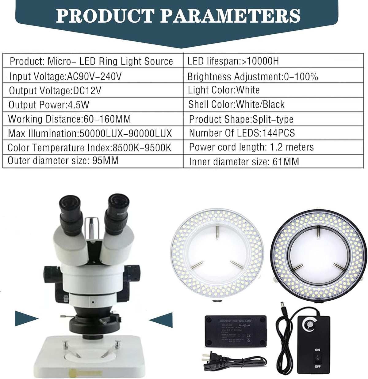 TreochtFUN 144 LED microscope ring light with dimmer control, black - view 3