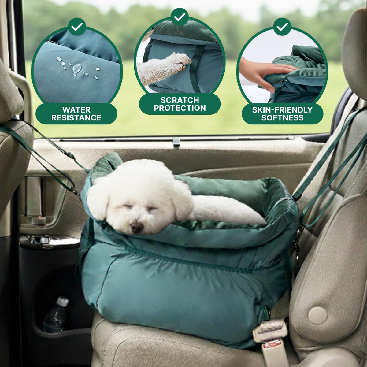 BurgeonNest Dog Car Seat for Small Dogs up to 25 lbs Grey – Essentials for Dogs - Dark Green - image 3