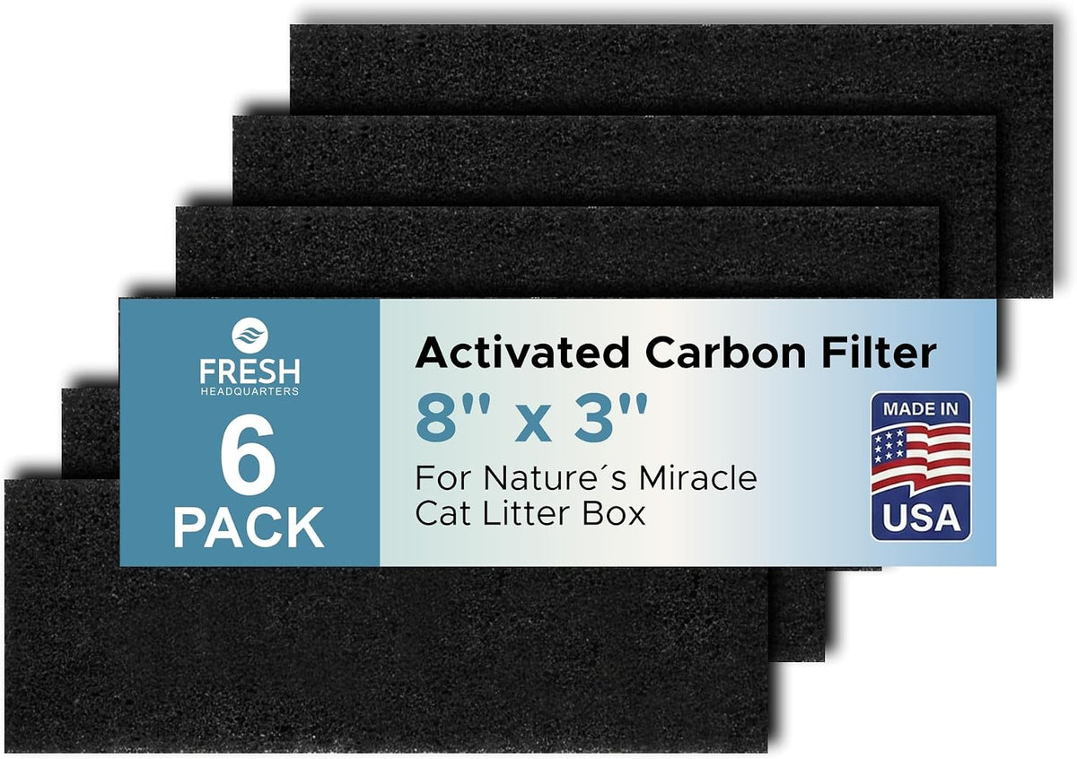 Fresh Headquarters 6-Pack Activated Carbon Cat Litter Box Filter - Oval: 8 Inch x 3 Inch