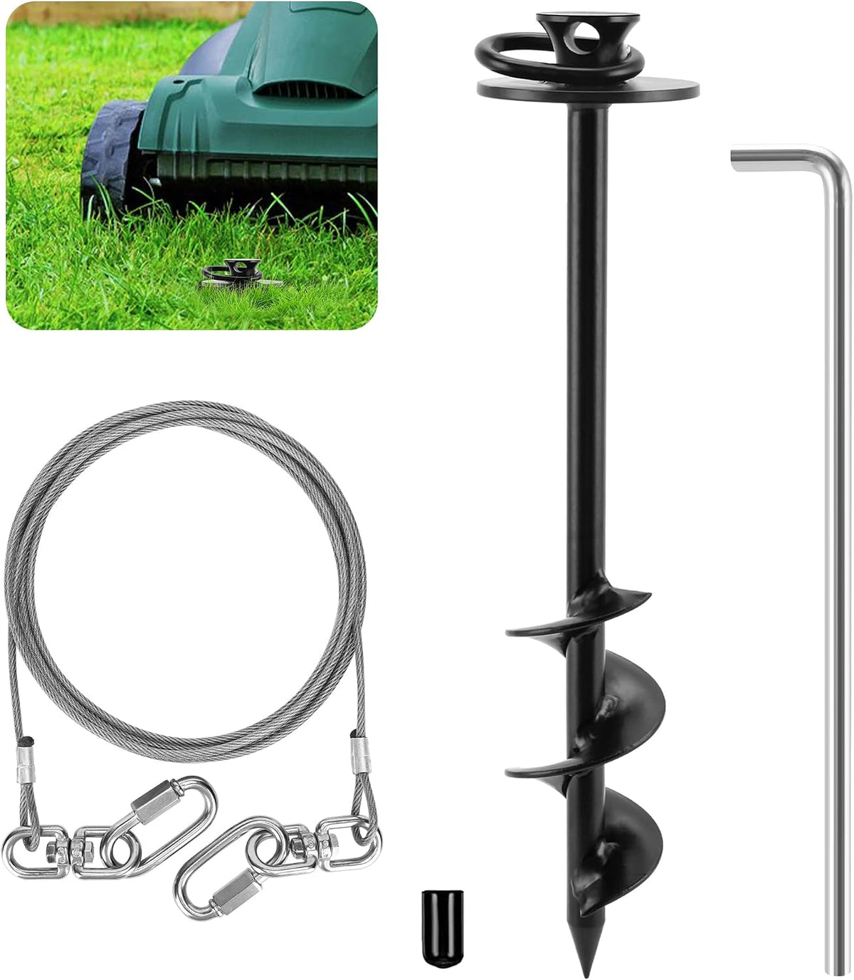 iklekione Dog Tie Out Stake, 360° Swivel -No Tangl - 14 ft Cable + Round head Stake
