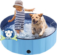 Foldable Dog Pool, Portable Pet Bath Tub and Kiddie Swimming Pool – Essentials for Dogs - 39.5"-M / Blue