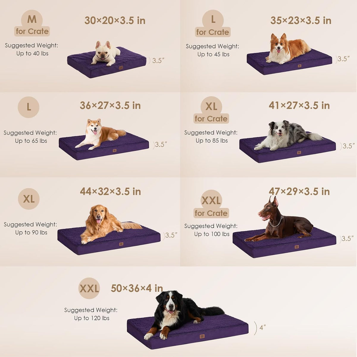 EHEYCIGA Orthopedic Dog Bed Large with Removable Washable Cover - 41*27*3.5 inches / Purple - image 2