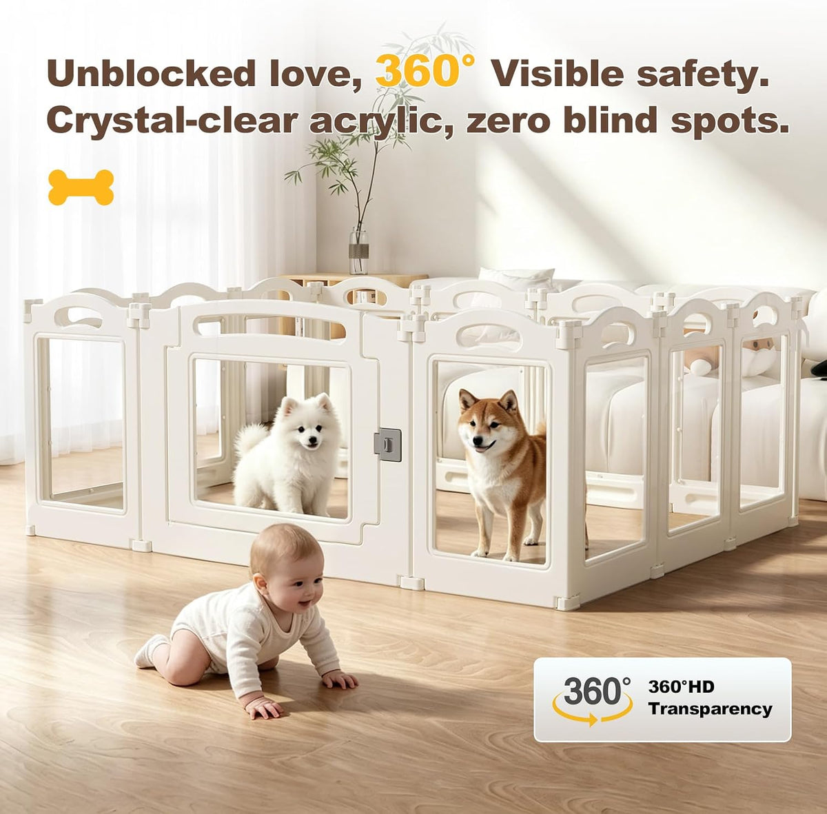 Foldable Clear Acrylic Dog Playpen with Door - White / 20 panels + 1 door / 23.6 inches - image 3
