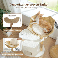 PAWZ Road Cat Tree for Indoor Cats Large Adults,38 Inches Modern Cat Tree Tower with Spacious Wicker Basket,Natural Solid Wood Scratching Posts,Curved Bed,Luxury Cat Condo for Large Cat