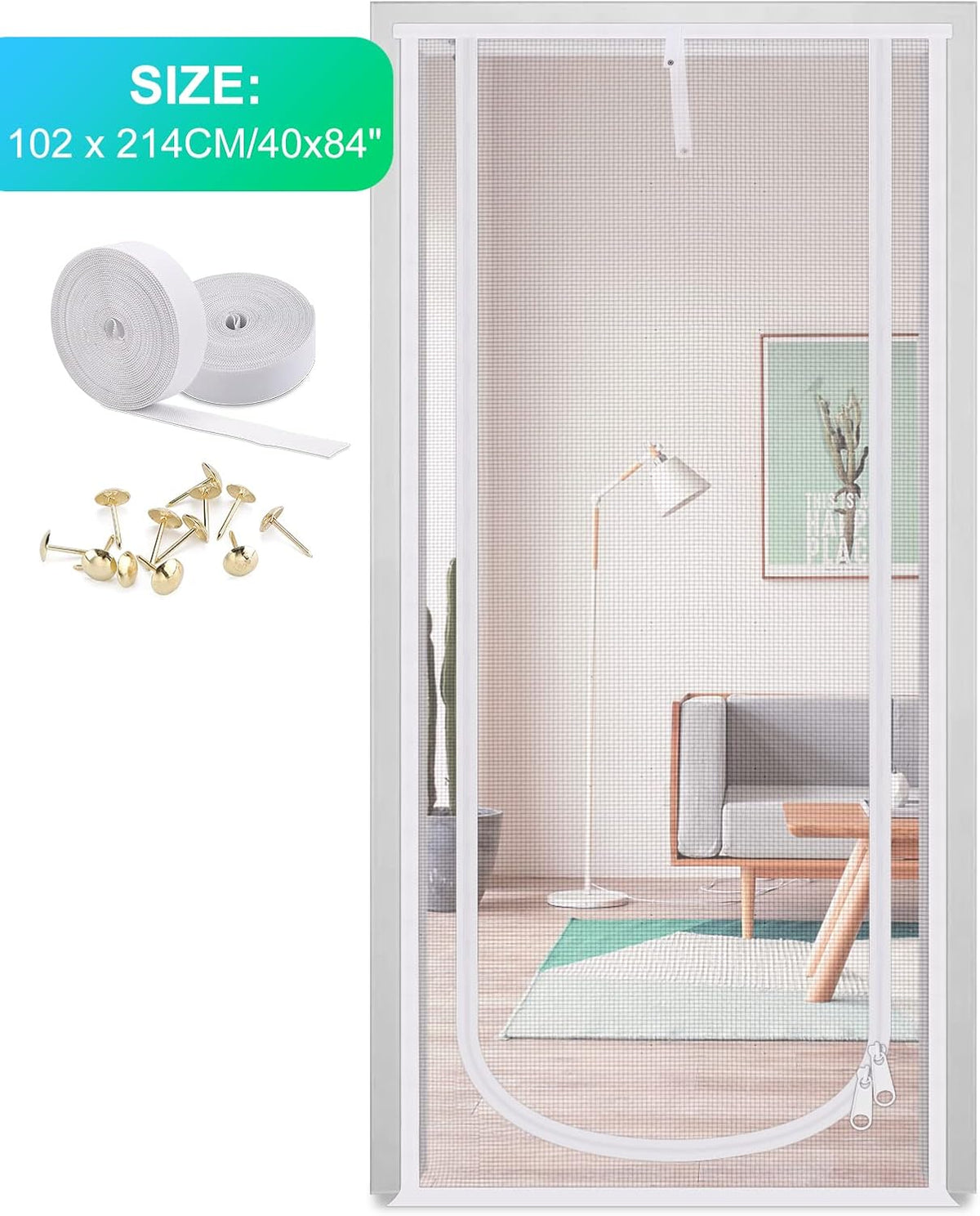 Reinforced Thickened Cat Screen Door - White / Up-u Shape, Fits Door Size up to 38"x 81" - image 2