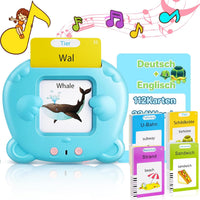 Spanish & English Talking Flash Cards for Toddler - Blue / English & German (Blue）