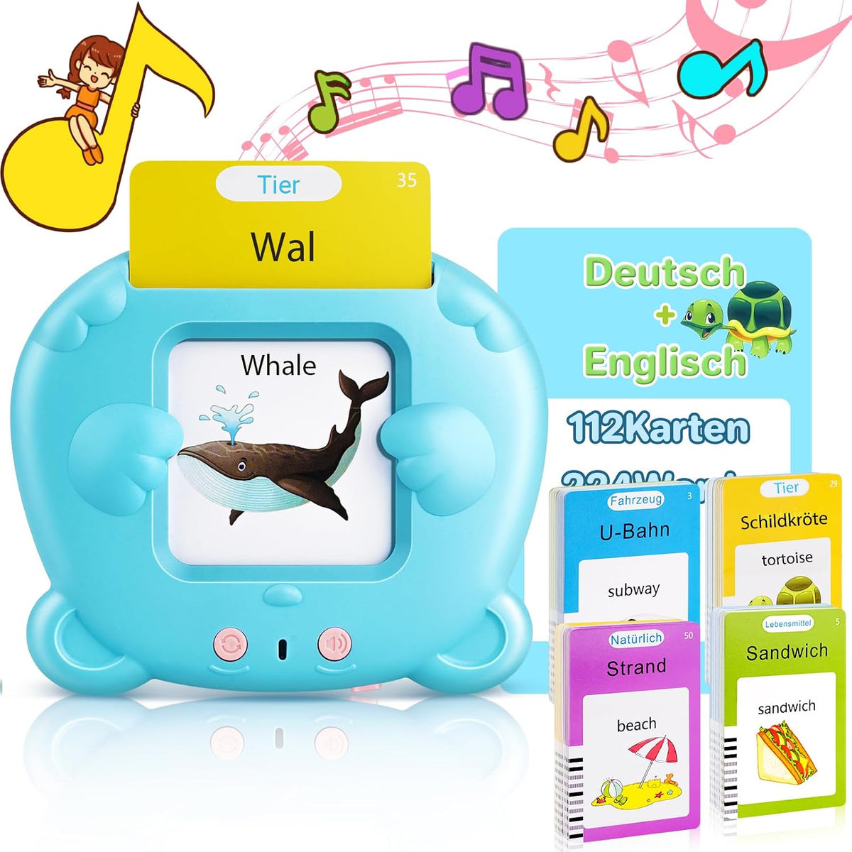Spanish & English Talking Flash Cards for Toddler - Blue / English & German (Blue）